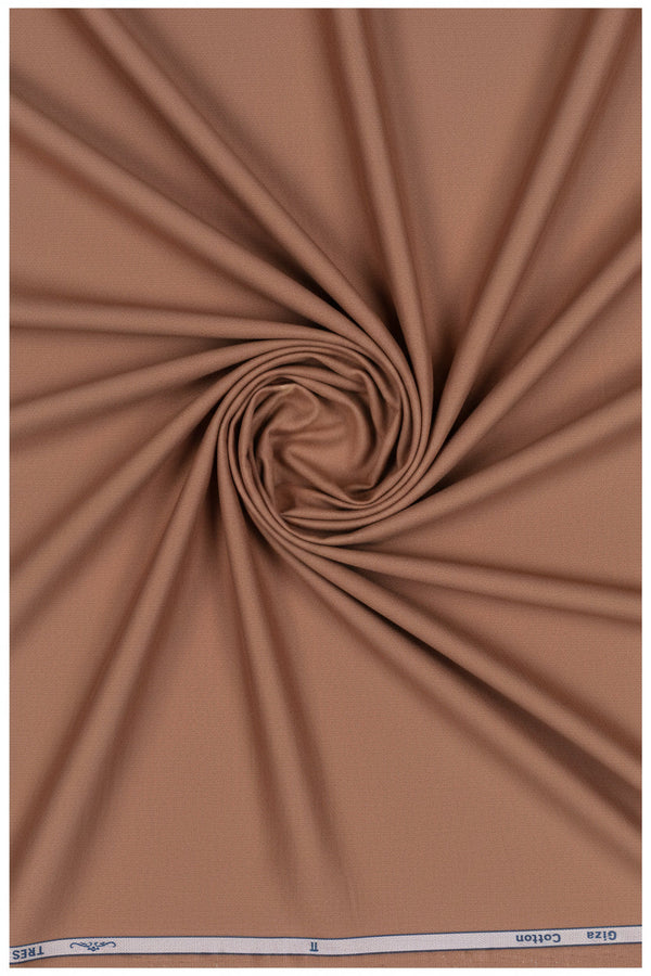 Saddle brown Arvind Zinia Giza Cotton Satin shirting fabric with smooth satin finish and subtle sheen, ideal for stylish shirts.
