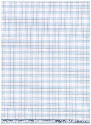 White and blue Arvind Checks Tresca cotton shirting fabric with a classic check pattern, perfect for shirts and apparel.
