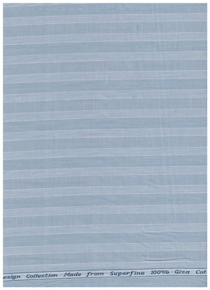 Grey Arvind Tresca Giza Cotton shirting fabric with striped pattern, close-up view of the textured textile.