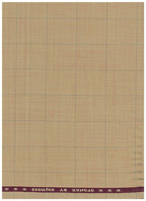Beige Raymond polywool suit fabric with Lycra stretch, suitable for trousers and suiting, shown in close-up image.