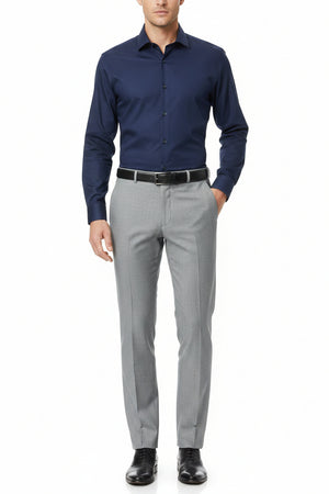 Gray Raymond polywool trousers and suit fabric showing a smooth wool blend texture and tailored fabric design.