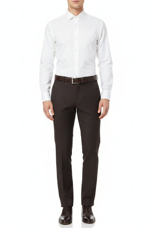Brown Arvind Lycra stretchable trouser and suiting fabric with a smooth texture and flexible fit.