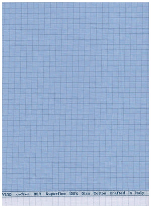 Arvind Tresca Giza Cotton shirting fabric with check pattern in denim blue, suitable for men's shirts.