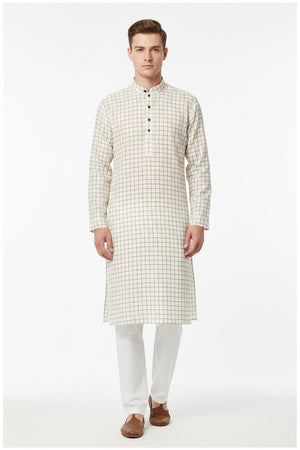 Beige Arvind cotton shirting fabric shown in close-up with a smooth, woven texture suitable for shirts and apparel.