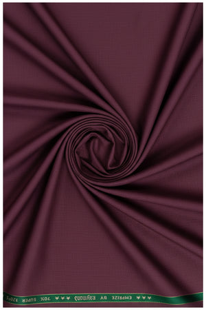 Raymond unstitched poly wool trousers in wine color, Super 120's suiting fabric, close-up of fabric texture and color details.