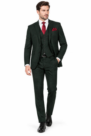 Green Raymond unstitched poly wool trousers fabric, showcasing the textured textile material ideal for tailoring and custom trousers.