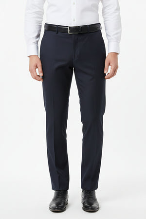 Navy blue Mafatlal unstitched poly viscose trouser and suiting fabric, showing textured fabric with subtle sheen.