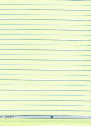 Arvind Tresca Giza cotton striped shirt fabric in lime yellow, showing soft texture and vibrant pattern.