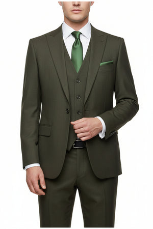Raymond Polywool trousers and suit fabric in olive, featuring a premium wool blend with a smooth, tailored appearance.