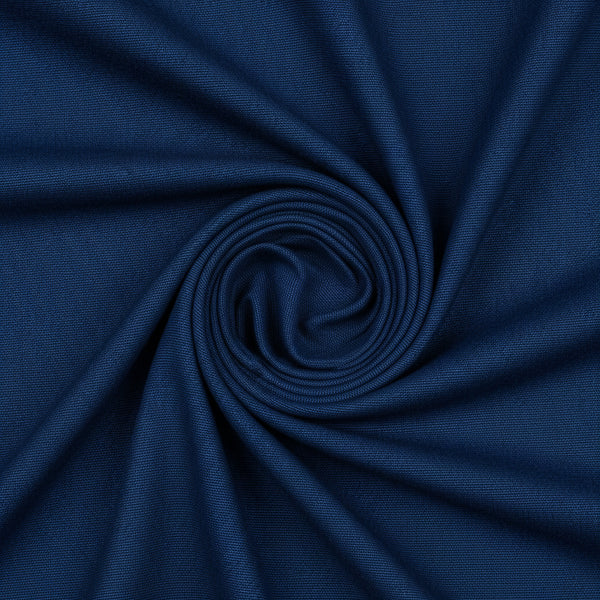 Navy blue Raymond Terry rayon suiting fabric swatch with a smooth, woven texture suitable for tailored garments.