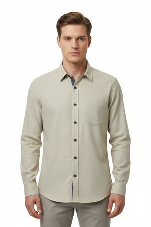 Arvind Tresca Giza Cotton shirting fabric in Pista Tinge, showing smooth pistachio-green textile with soft texture.
