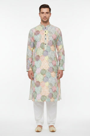 Multicolor Arvind Tresca printed unstitched shirting fabric with vibrant floral and geometric patterns.