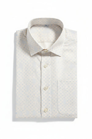 Golden Arvind Tresca cotton jacquard shirting fabric, unstitched, with intricate woven pattern, suitable for stylish shirts.