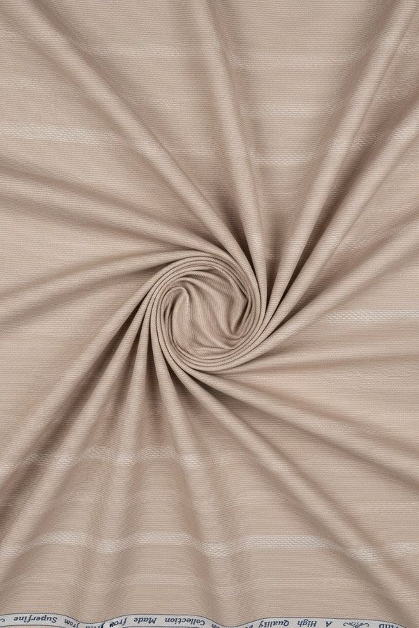 Arvind Tresca shirt fabric in khaki with premium cotton striped design, suitable for tailoring or garment making.
