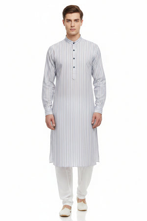 Arvind Tresca cotton unstitched shirting fabric with pink and black stripes on grey background, suitable for custom shirts.
