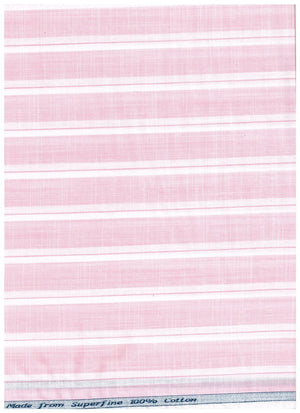 Pink and white striped Arvind Tresca cotton shirt fabric with a premium quality, showcasing smooth, woven textile details.