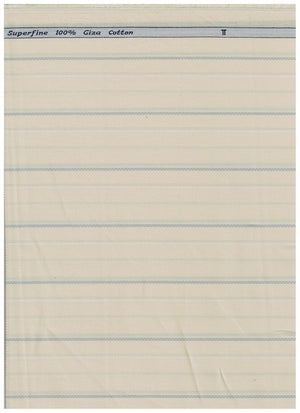 Beige Arvind Tresca cotton striped shirting fabric, unstitched material with subtle stripe pattern for custom shirts or clothing projects.