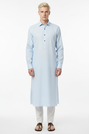 Close-up of light readymade cotton kurta sky blue