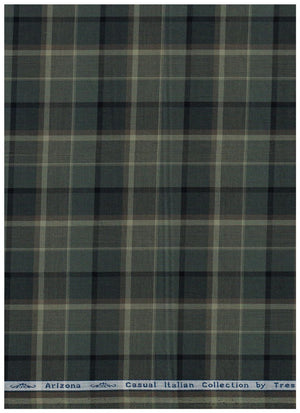 Olive green Arvind Tresca shirt fabric with check pattern, made of premium cotton for stylish, comfortable shirts.