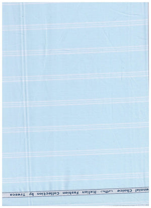 Baby blue striped Arvind Tresca shirt fabric made of premium cotton, detailed close-up showing soft texture and fine weave.