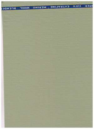 Olive green Georgia Gullini of Italy poly wool Super 130’s trousers and suiting fabric, close-up of textured fabric and tailored details.