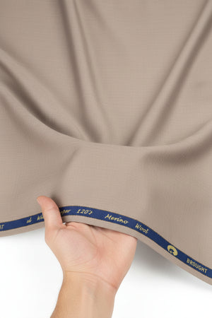 Georgia Gullini of Italy unstitched poly wool Super 120’s trousers and suiting fabric in khaki color, shown in the image.