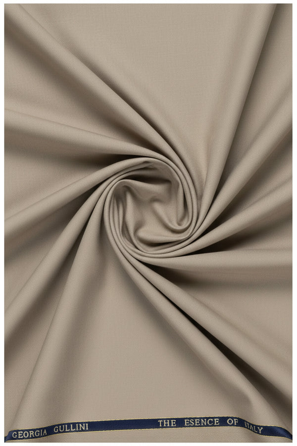 Georgia Gullini Italy Polywool Super 130’s trousers fabric in khaki, premium wool blend material for tailored suits.