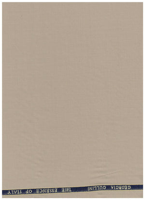 Georgia Gullini of Italy khaki poly wool Super 130’s trousers fabric, close-up of textured, high-quality unstitched material.