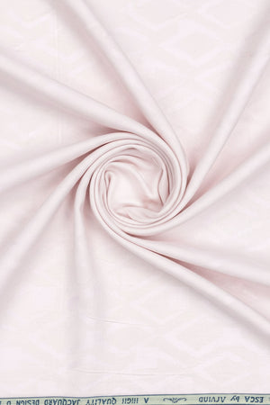 Pink Arvind Tresca Jacquard shirt fabric with intricate woven pattern, showcasing detailed textile design and luxurious texture.
