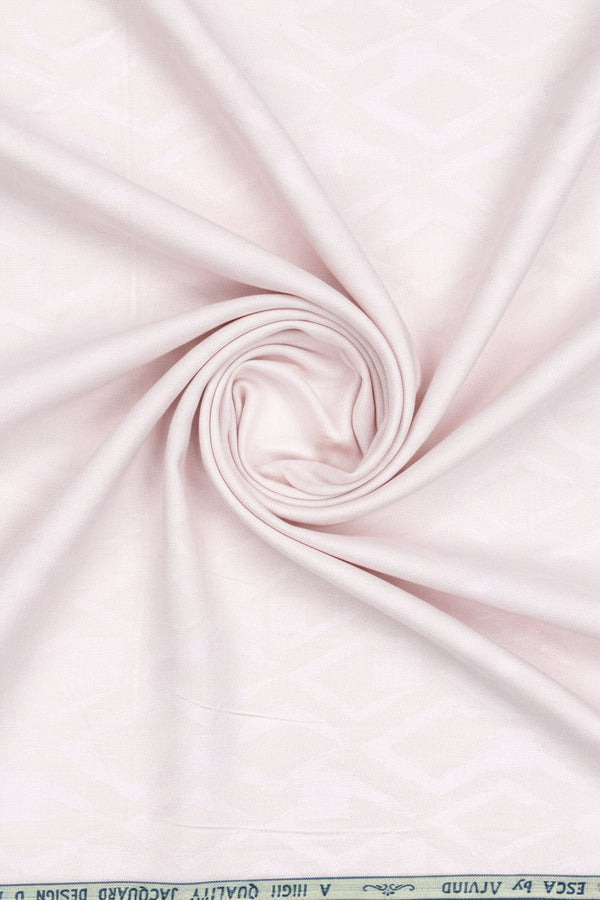 Pink Arvind Tresca Jacquard shirt fabric with intricate woven pattern, showcasing detailed textile design and luxurious texture.