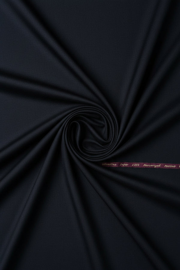 Black Georgia Gullini of Italy Polywool Super 120's trouser and suiting fabric, premium wool blend with a smooth texture and fine weave.