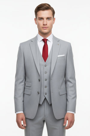 Grey Georgia Gullini of Italy super 120’s polywool unstitched trousers and suiting fabric, close-up of fabric texture.