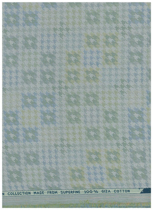 Green multicolor Arvind Tresca Giza Cotton shirt fabric with intricate patterns and vibrant design details.