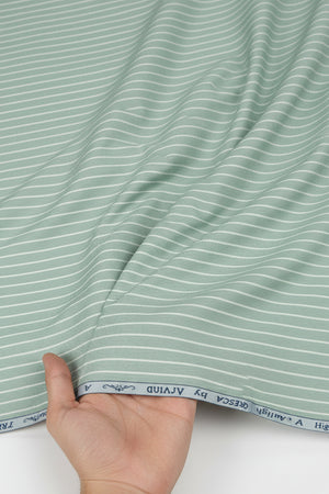 Pista green Arvind Tresca Giza cotton stripe shirt fabric, high-quality textile with a smooth, lightweight texture.