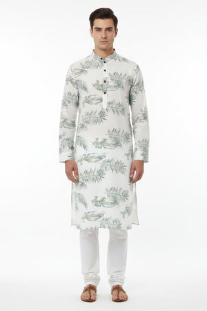Green multicolor digital print Arvind Tresca Giza cotton shirt fabric with intricate design and vibrant pattern.
