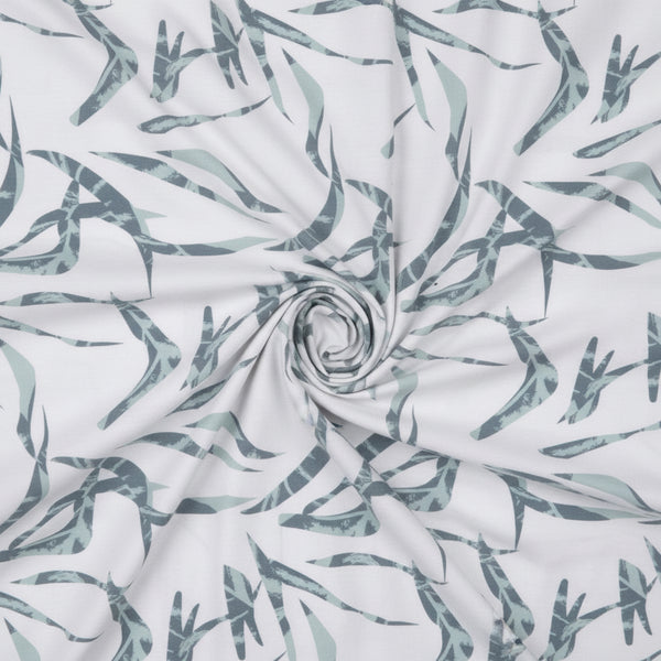 White multicolor digital print Arvind Tresca Giza cotton shirt fabric with intricate design and vibrant patterns.
