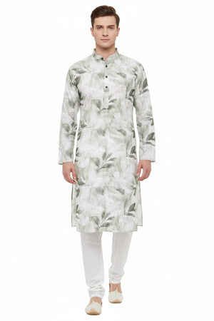 Green Arvind Tresca Giza Cotton shirt fabric with digital print, showcasing a vibrant and detailed textile design.