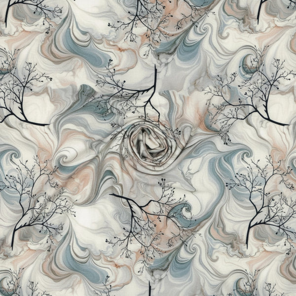 Cream and multicolor Arvind Tresca Giza cotton shirt fabric with digital print pattern on soft cotton material.