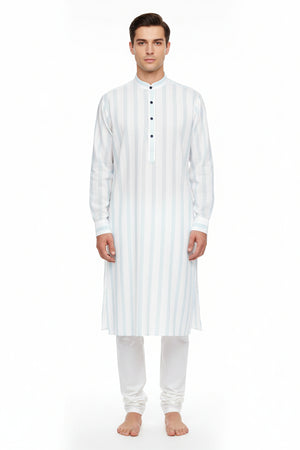 monti giza cotton kurta green stripe on white