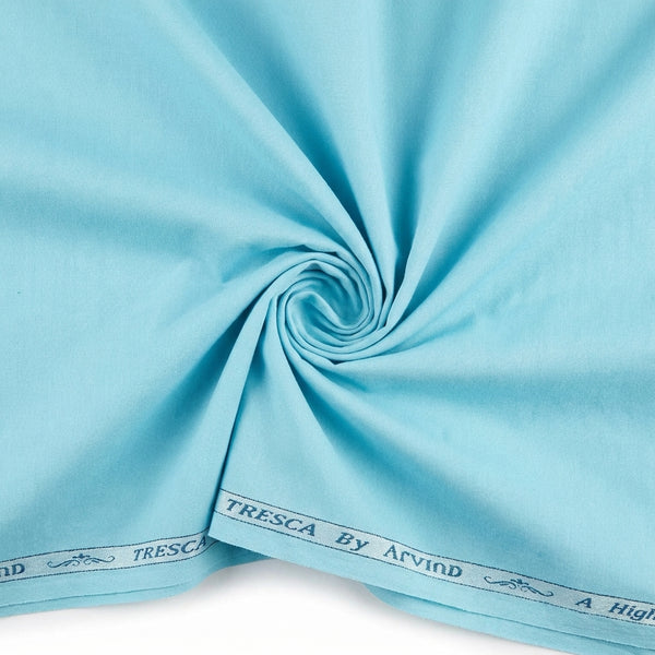 Blue Arvind Tresca Giza Cotton shirting fabric with a swirl pattern, ideal for stylish men's shirts.
