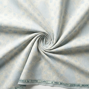 Golden Arvind Tresca cotton jacquard unstitched shirting fabric with intricate swirl pattern, ideal for custom shirts and textiles.