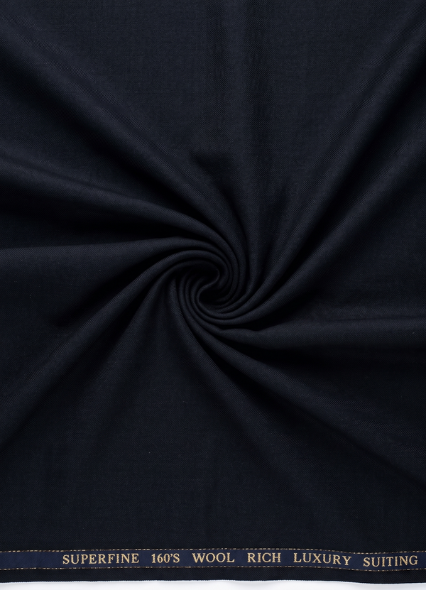 Black Georgia Gullini of Italy Polywool Super 160’s suit fabric, showing a close-up of the premium wool blend textile.