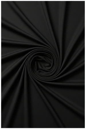 Black Mafatlal Polyviscose trouser and suiting fabric shown in the image with a smooth, woven texture.