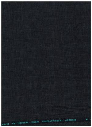 Black Mafatlal poly viscose trouser and suiting fabric shown in the image with a smooth, woven textile texture.