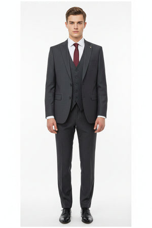 Grey Mafatlal poly wool unstitched trouser and suiting fabric, ideal for tailoring and custom suits.