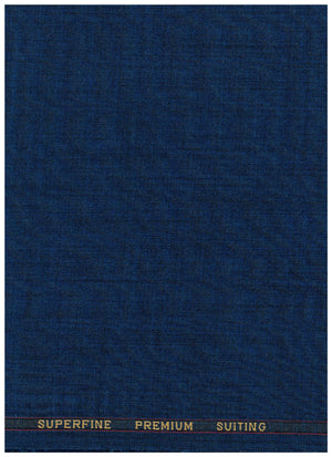 Royal blue Arvind poly viscose trousers and suiting fabric, showing smooth textile with a detailed fabric pattern.