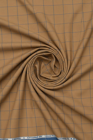 Cream-colored Tresca cotton checks shirting fabric by Arvind, featuring a soft, luxurious check pattern on unstitched cotton material.
