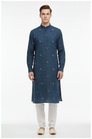 Readymade Cotton Digital Printed Blue Kurta