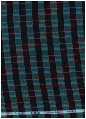 Black checkered cotton shirting fabric from Arvind Millennial's Fashion, showing the fabric's pattern and texture.
