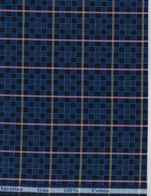 Plaid fabric with blue and black pattern on a white background